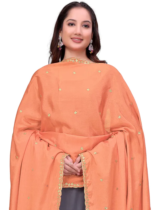 Chinon_Embroidered_Dupatta_With_Sequin_Butti_Scalloped_Border_Peach
