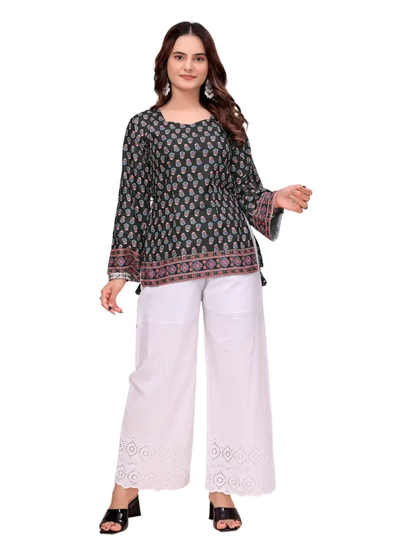 Cotton_Rayon_Floral_Butti_Print_Short_Kurti_With_Side_Tie_Up