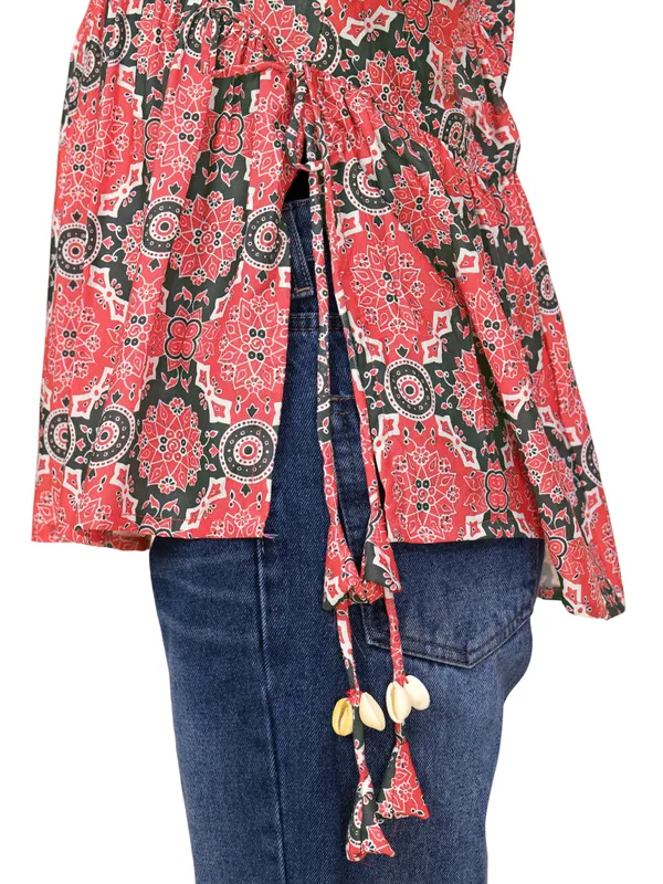 Cotton_Rayon_Ajrakh_Style_Print_V_Neck_Peplum_Short_Kurti