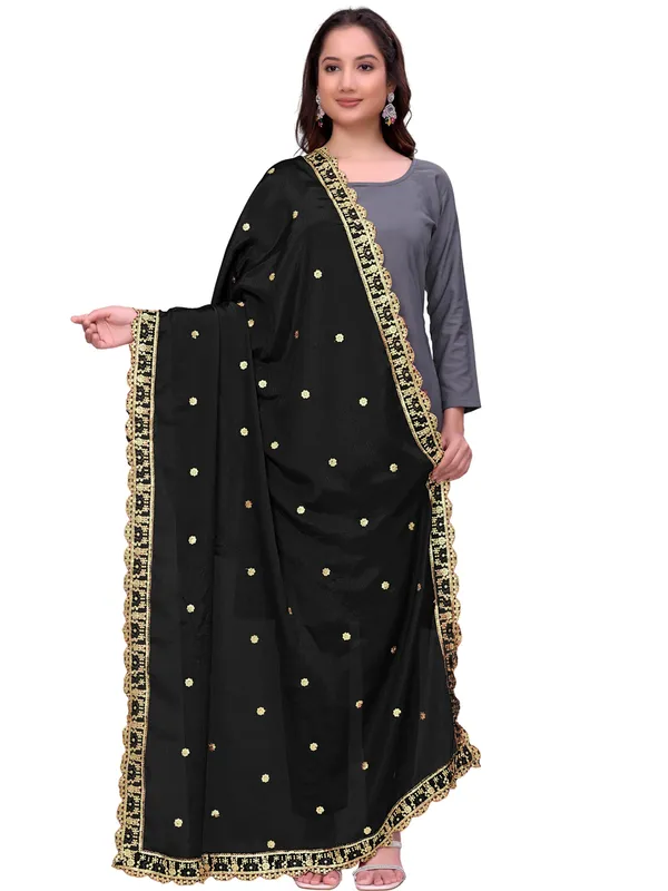 Chinon_Sequin_Embroidered_Dupatta_With_Scalloped_Floral_Border_Black