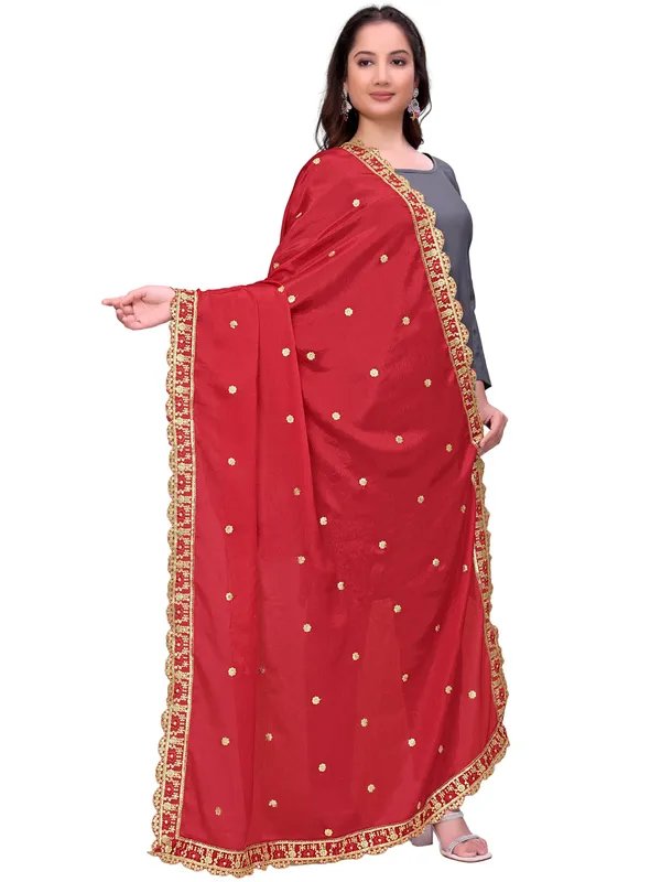 Chinon_Sequin_Embroidered_Dupatta_With_Scalloped_Floral_Border_Red