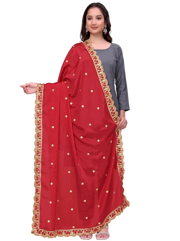 Chinon_Sequin_Embroidered_Dupatta_With_Scalloped_Floral_Border_Red