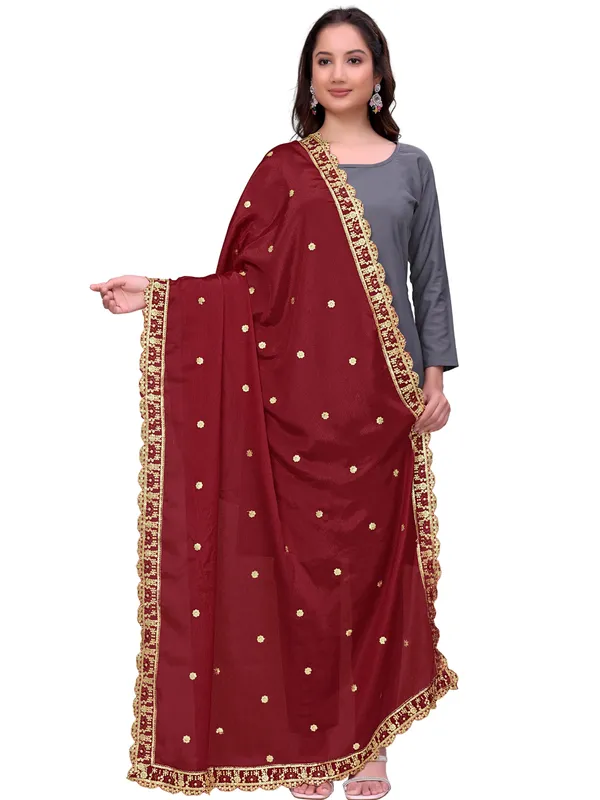 Chinon_Sequin_Embroidered_Dupatta_With_Scalloped_Floral_Border_Maroon