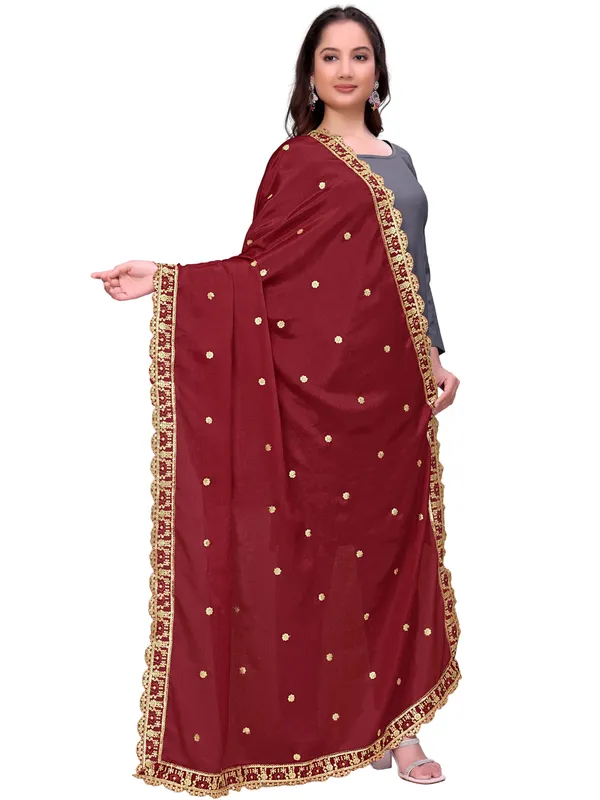 Chinon_Sequin_Embroidered_Dupatta_With_Scalloped_Floral_Border_Maroon