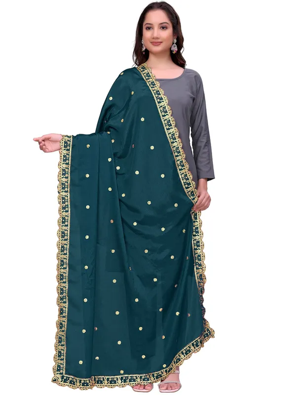 Chinon_Sequin_Embroidered_Dupatta_With_Scalloped_Floral_Border_Navy_Blue