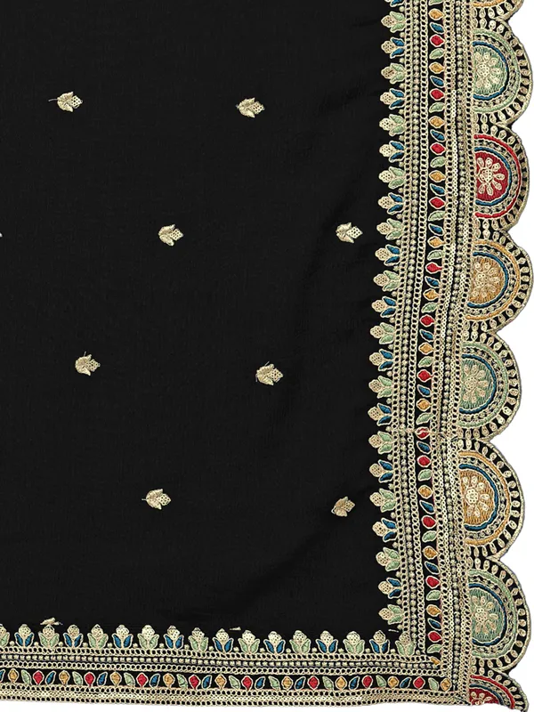 Chinon_Thread_Work_Dupatta_With_Multicolour_Scalloped_Border_Black