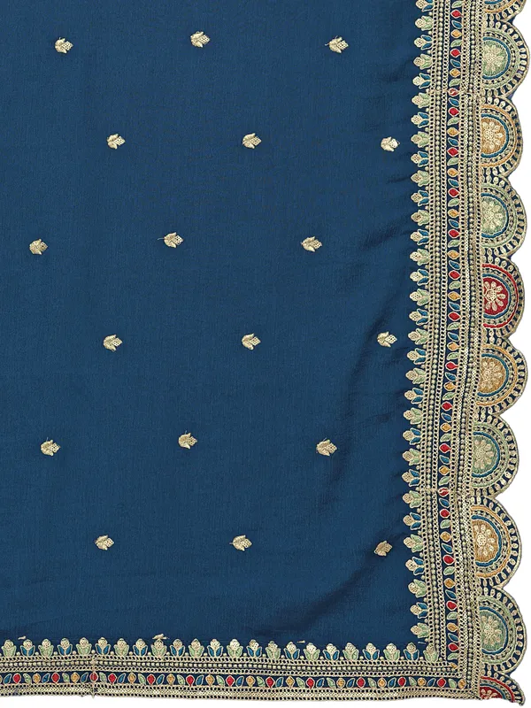 Chinon_Thread_Work_Dupatta_With_Multicolour_Scalloped_Border_Navy_Blue