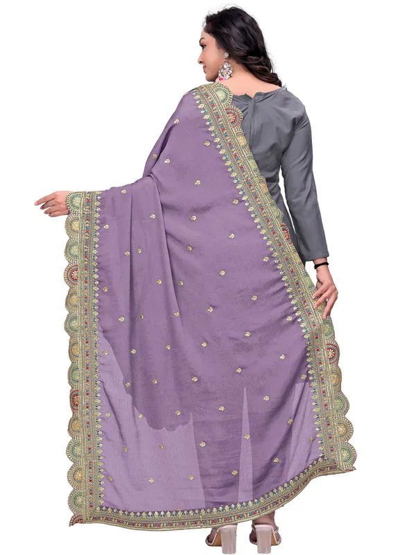 Chinon_Thread_Work_Dupatta_With_Multicolour_Scalloped_Border_Lavender
