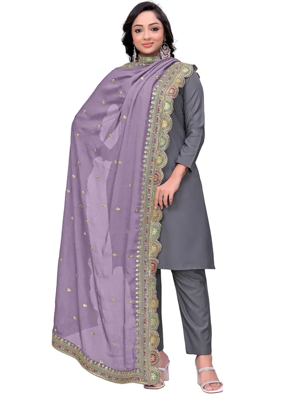 Chinon_Thread_Work_Dupatta_With_Multicolour_Scalloped_Border_Lavender