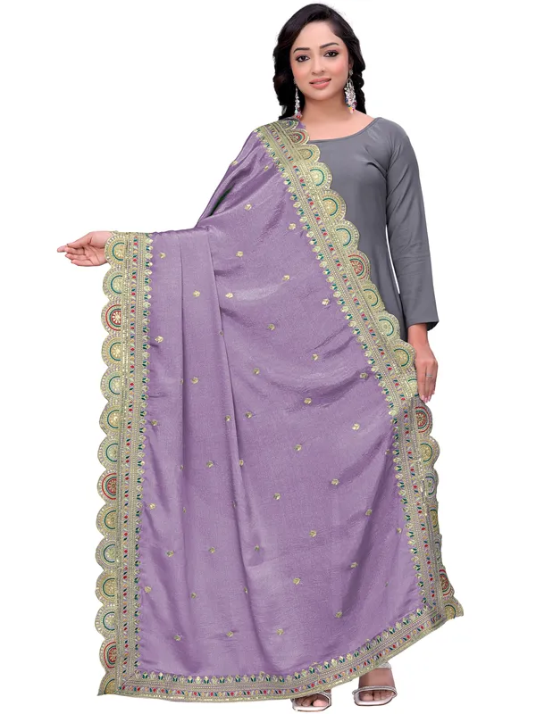 Chinon_Thread_Work_Dupatta_With_Multicolour_Scalloped_Border_Lavender