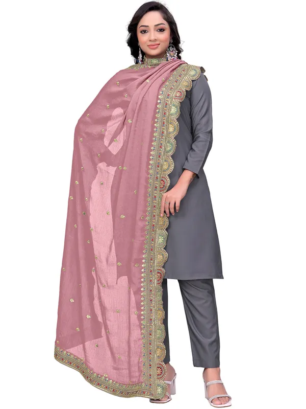 Chinon_Thread_Work_Dupatta_With_Multicolour_Scalloped_Border_Peach