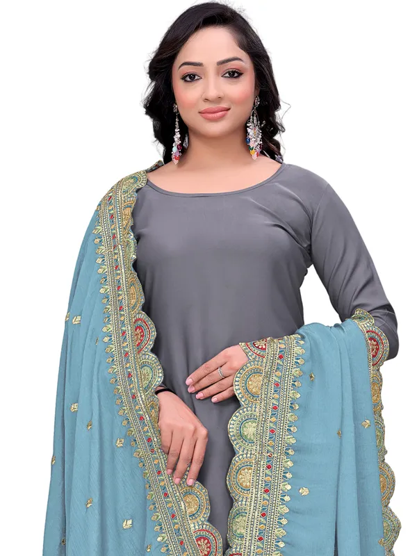 Chinon_Thread_Work_Dupatta_With_Multicolour_Scalloped_Border_Sky_Blue