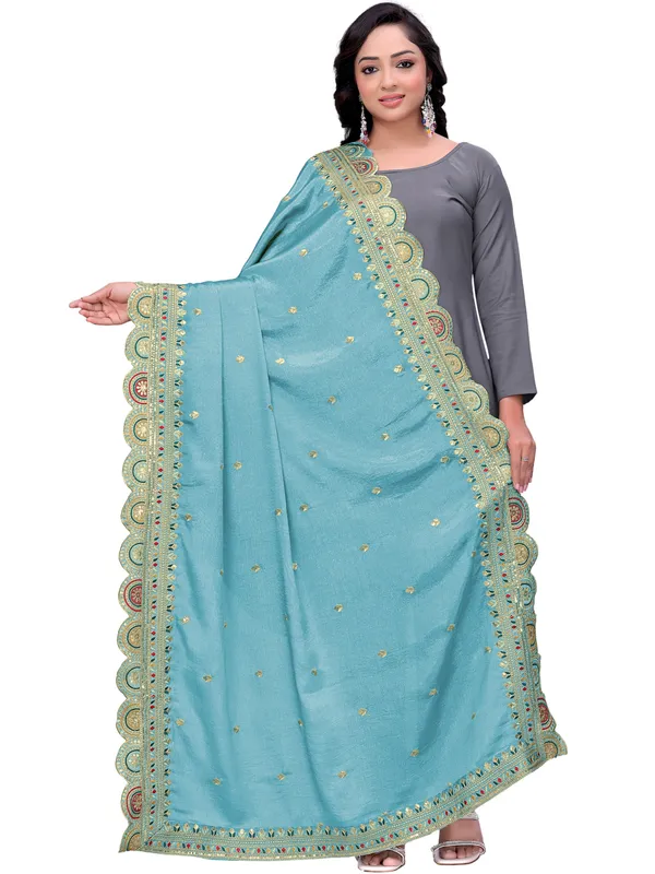 Chinon_Thread_Work_Dupatta_With_Multicolour_Scalloped_Border_Sky_Blue