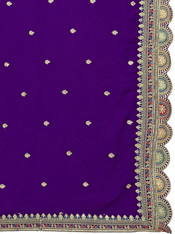 Chinon_Thread_Work_Dupatta_With_Multicolour_Scalloped_Border_Violet