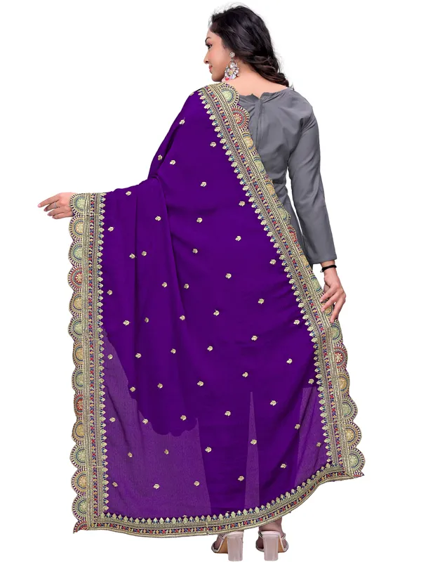 Chinon_Thread_Work_Dupatta_With_Multicolour_Scalloped_Border_Violet