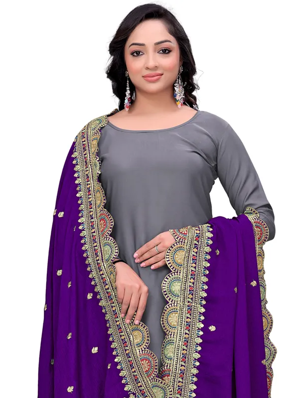 Chinon_Thread_Work_Dupatta_With_Multicolour_Scalloped_Border_Violet