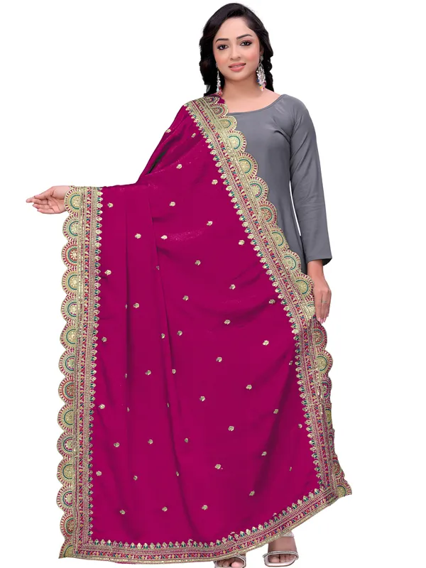 Chinon_Thread_Work_Dupatta_With_Multicolour_Scalloped_Border_Pink