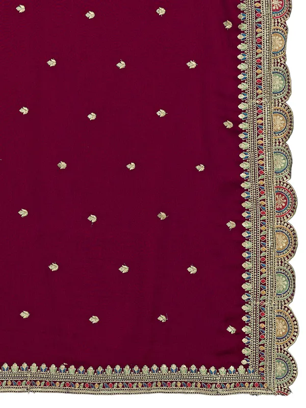 Chinon_Thread_Work_Dupatta_With_Multicolour_Scalloped_Border_Maroon