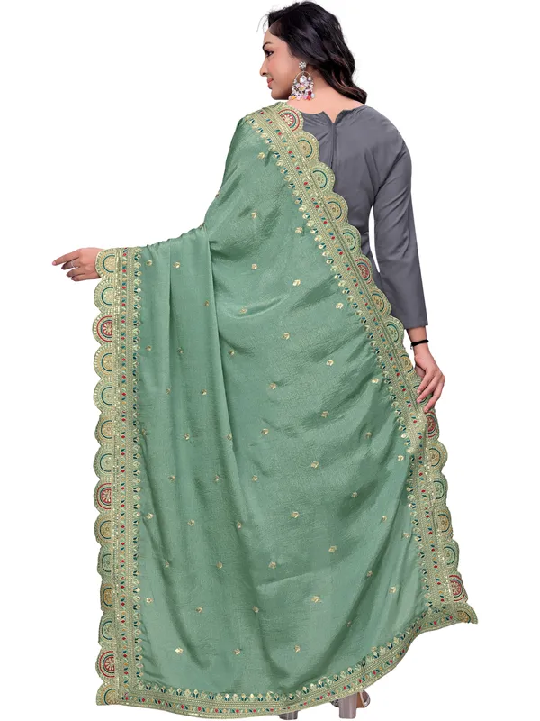 Chinon_Thread_Work_Dupatta_With_Multicolour_Scalloped_Border_Pista_Green