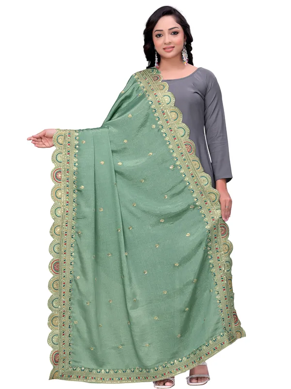 Chinon_Thread_Work_Dupatta_With_Multicolour_Scalloped_Border_Pista_Green