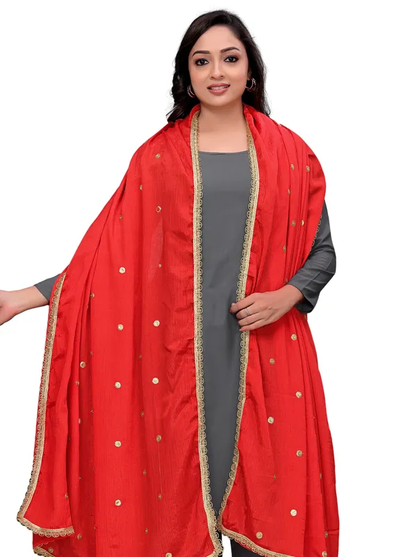 Chinon_Sequin_Butti_Dupatta_With_Scalloped_Zari_Lace_Border_Red
