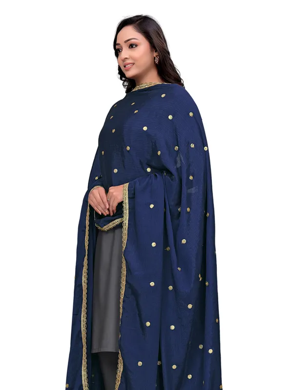 Chinon_Sequin_Butti_Dupatta_With_Scalloped_Zari_Lace_Border_Navy_Blue