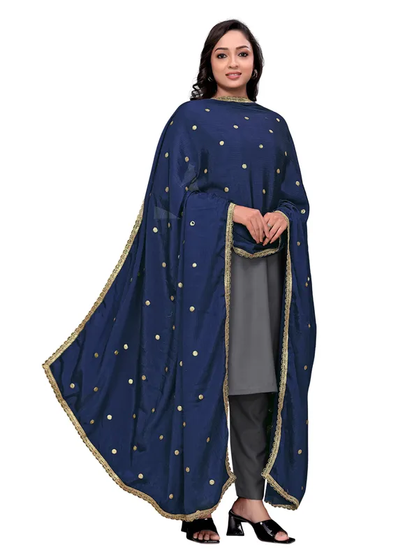 Chinon_Sequin_Butti_Dupatta_With_Scalloped_Zari_Lace_Border_Navy_Blue