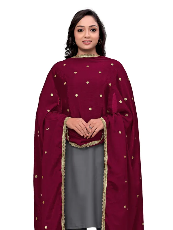 Chinon_Sequin_Butti_Dupatta_With_Scalloped_Zari_Lace_Border_Maroon
