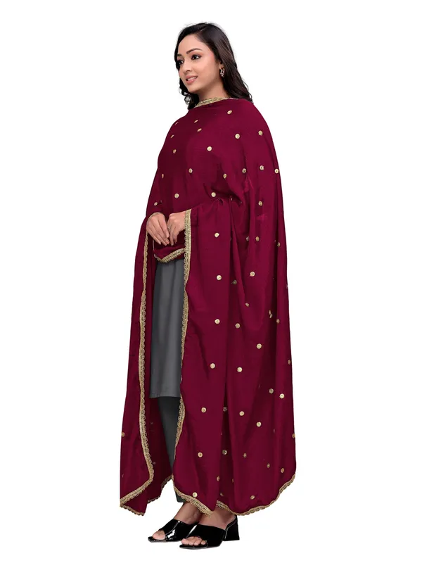Chinon_Sequin_Butti_Dupatta_With_Scalloped_Zari_Lace_Border_Maroon