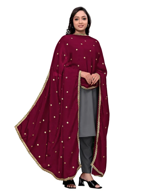 Chinon_Sequin_Butti_Dupatta_With_Scalloped_Zari_Lace_Border_Maroon