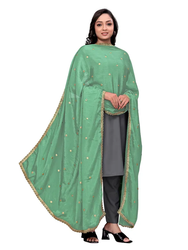 Chinon_Sequin_Butti_Dupatta_With_Scalloped_Zari_Lace_Border_Pista_Green