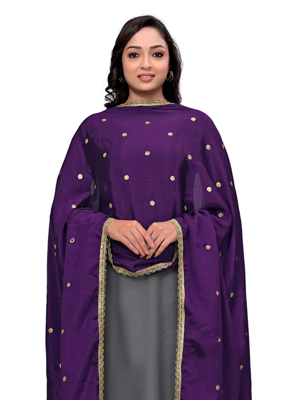 Chinon_Sequin_Butti_Dupatta_With_Scalloped_Zari_Lace_Border_Wine