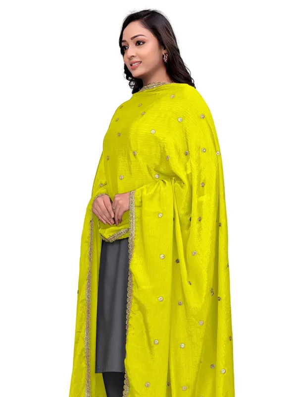 Chinon_Sequin_Butti_Dupatta_With_Scalloped_Zari_Lace_Border_Lemon_Yellow