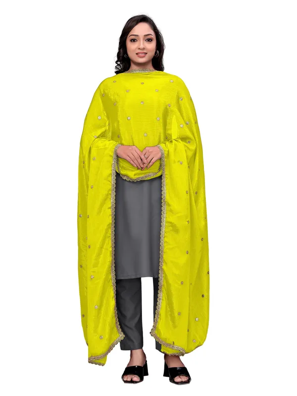Chinon_Sequin_Butti_Dupatta_With_Scalloped_Zari_Lace_Border_Lemon_Yellow