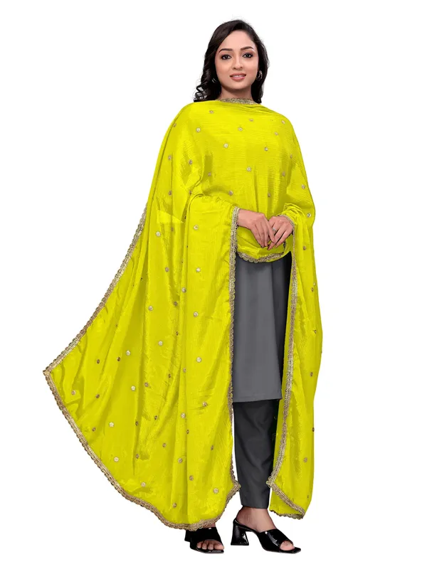 Chinon_Sequin_Butti_Dupatta_With_Scalloped_Zari_Lace_Border_Lemon_Yellow