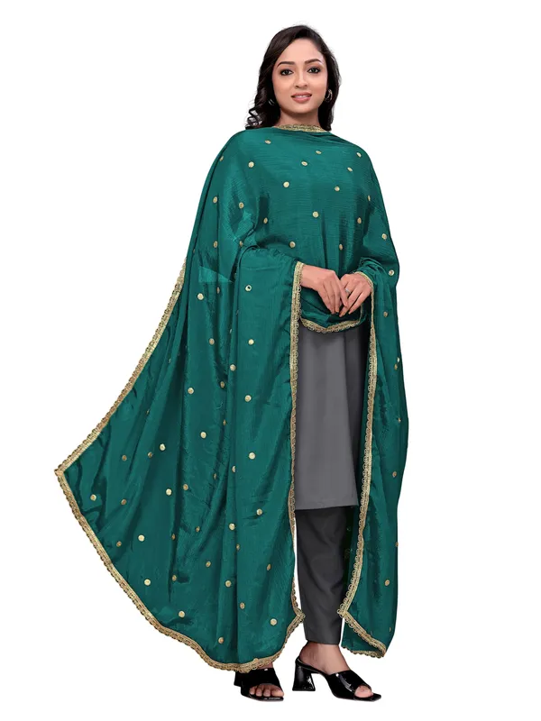Chinon_Sequin_Butti_Dupatta_With_Scalloped_Zari_Lace_Border_Rama_Green