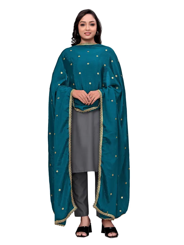 Chinon_Sequin_Butti_Dupatta_With_Scalloped_Zari_Lace_Border_Rama_Green