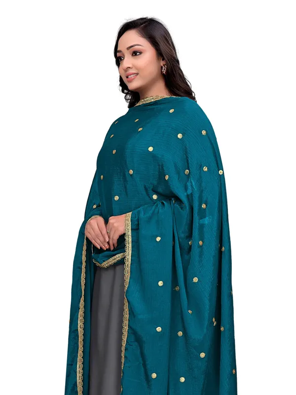 Chinon_Sequin_Butti_Dupatta_With_Scalloped_Zari_Lace_Border_Rama_Green