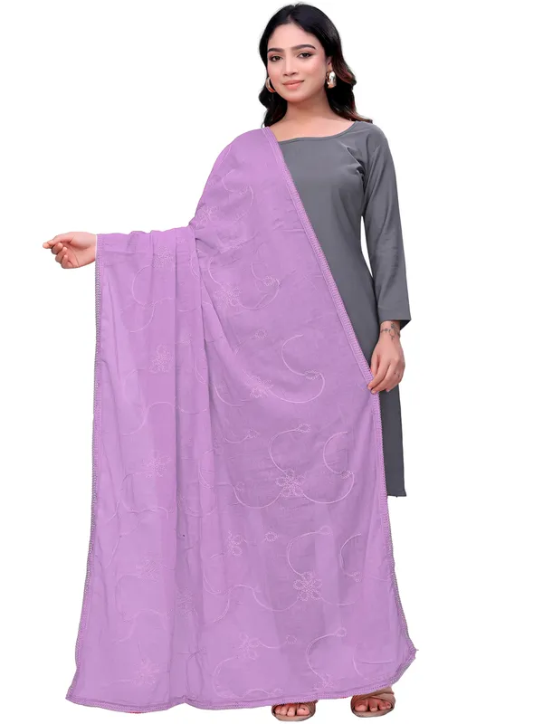 Cotton_Embroidered_Dupatta_With_Floral_Jaal_Lace_Border_Lavender