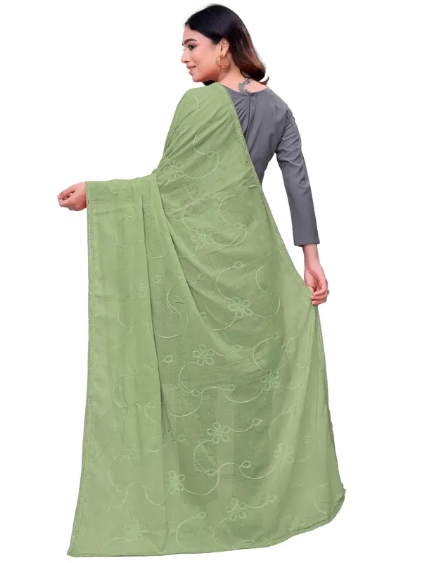 Cotton_Embroidered_Dupatta_With_Floral_Jaal_Lace_Border_Pista_Green