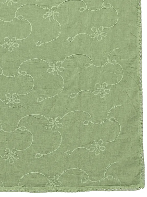 Cotton_Embroidered_Dupatta_With_Floral_Jaal_Lace_Border_Pista_Green