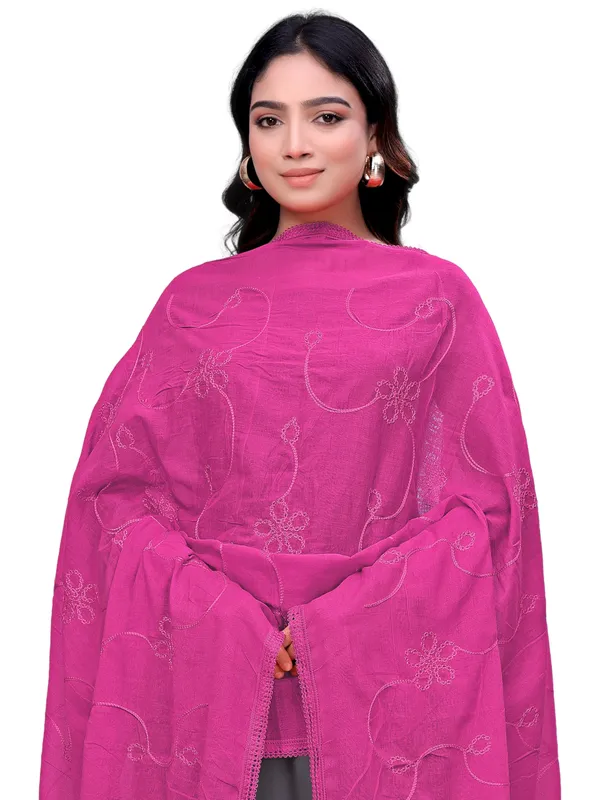 Cotton_Embroidered_Dupatta_With_Floral_Jaal_Lace_Border_Light_Pink