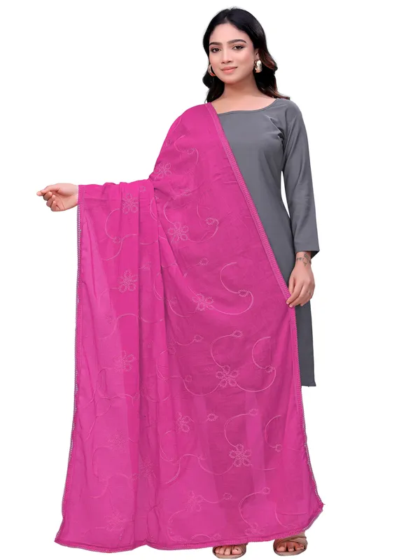 Cotton_Embroidered_Dupatta_With_Floral_Jaal_Lace_Border_Light_Pink