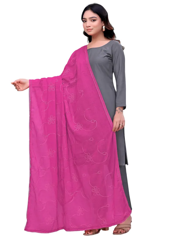 Cotton_Embroidered_Dupatta_With_Floral_Jaal_Lace_Border_Light_Pink