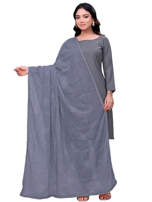 Cotton_Embroidered_Dupatta_With_Floral_Jaal_Lace_Border_Grey
