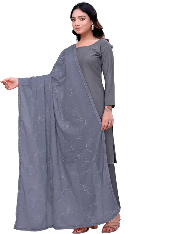Cotton_Embroidered_Dupatta_With_Floral_Jaal_Lace_Border_Grey
