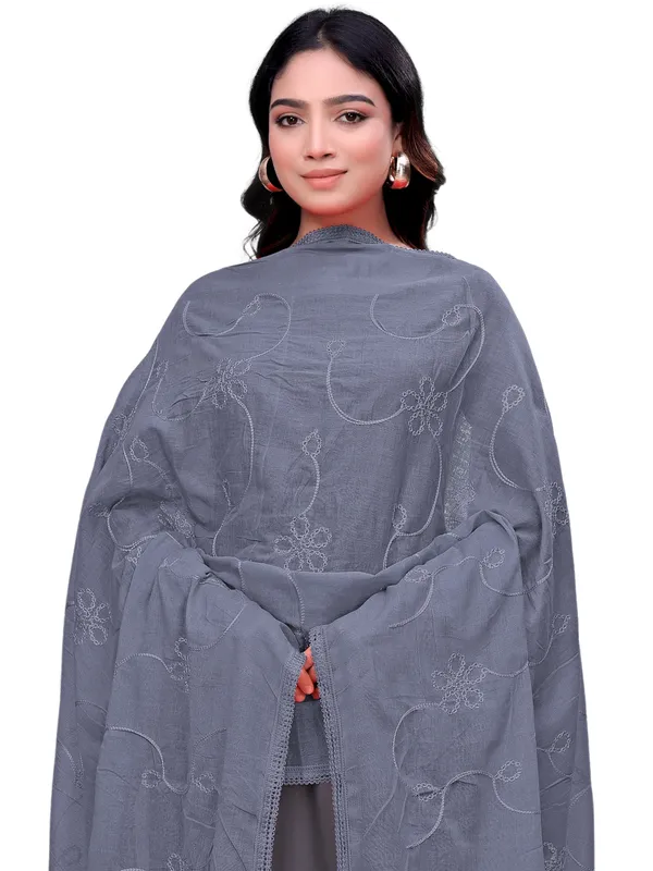 Cotton_Embroidered_Dupatta_With_Floral_Jaal_Lace_Border_Grey