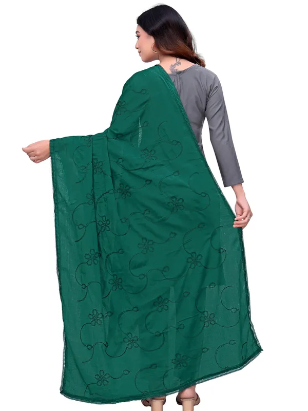 Cotton_Embroidered_Dupatta_With_Floral_Jaal_Lace_Border_Green