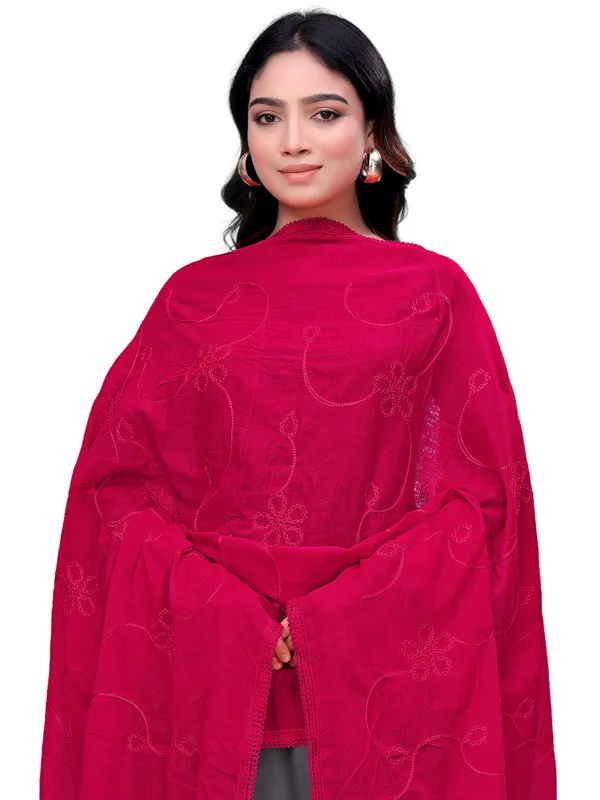 Cotton_Embroidered_Dupatta_With_Floral_Jaal_Lace_Border_Pink