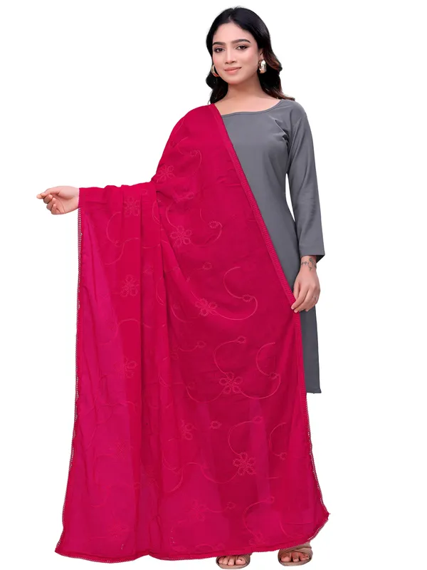Cotton_Embroidered_Dupatta_With_Floral_Jaal_Lace_Border_Pink